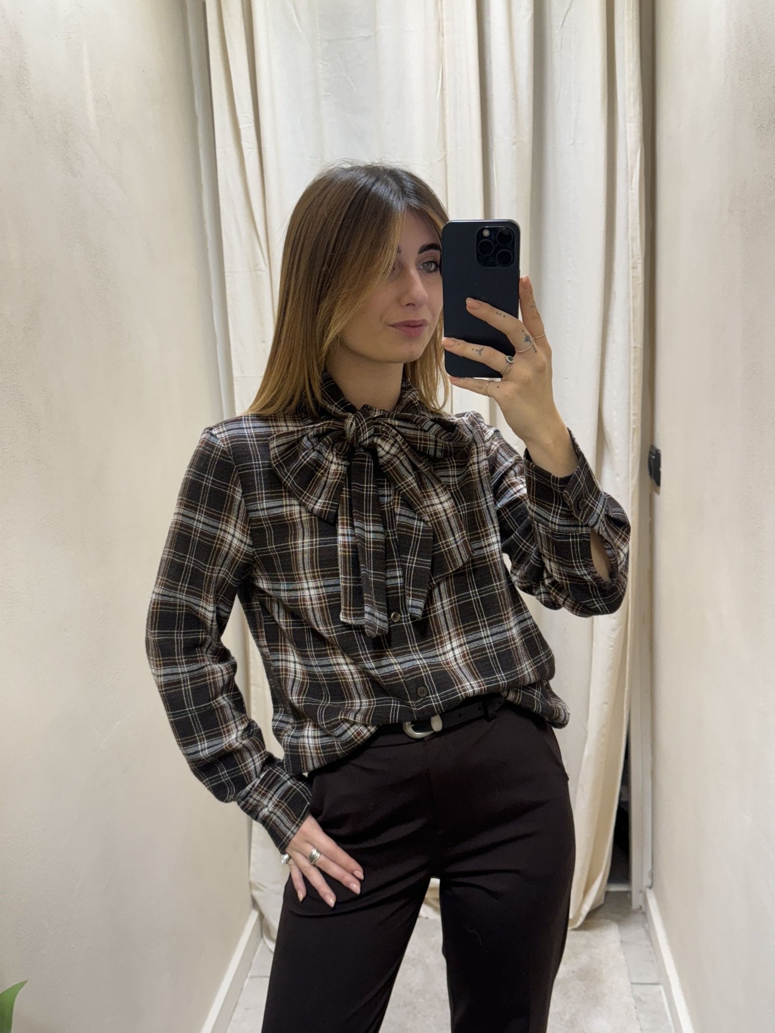 Camicia in viscosa stampa check con fiocco MyD - GiuGiò | Shop online