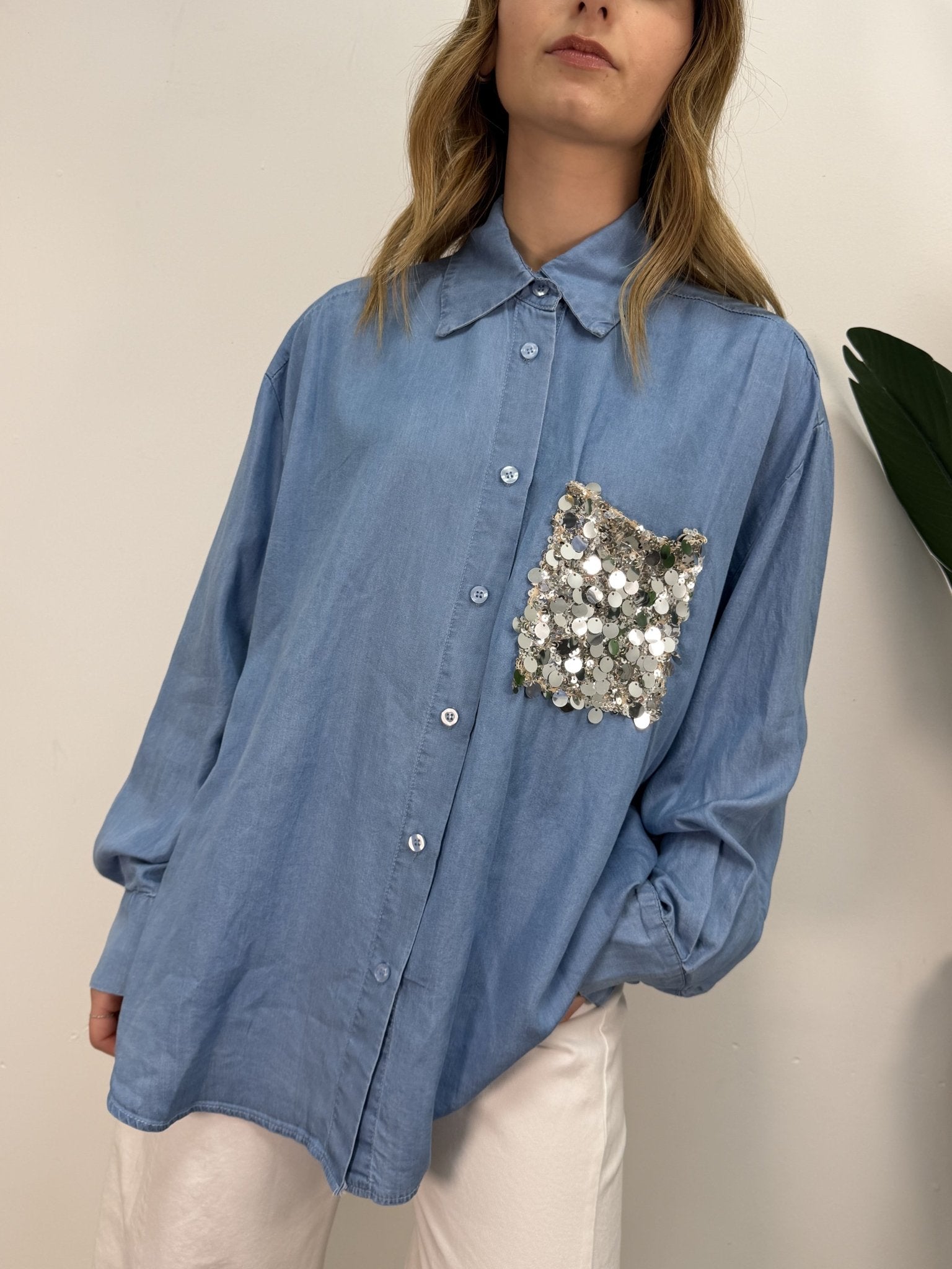 Camicia over denim chambray con taschino paillettes Tensione In - GiuGiò | Shop online
