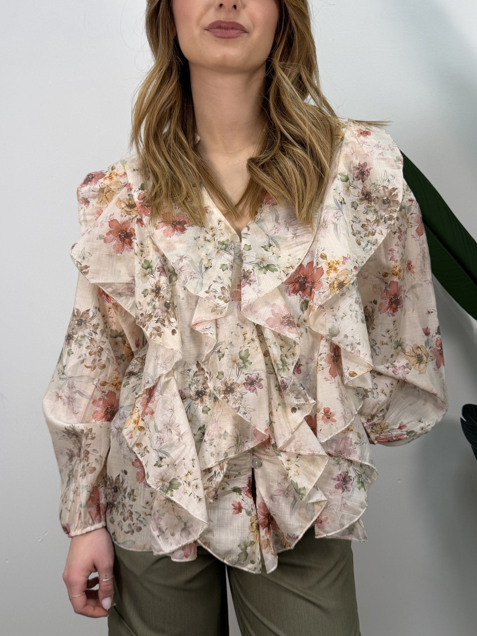 Camicia scollo V con rouches stampa fiori Susy Mix - GiuGiò | Shop online