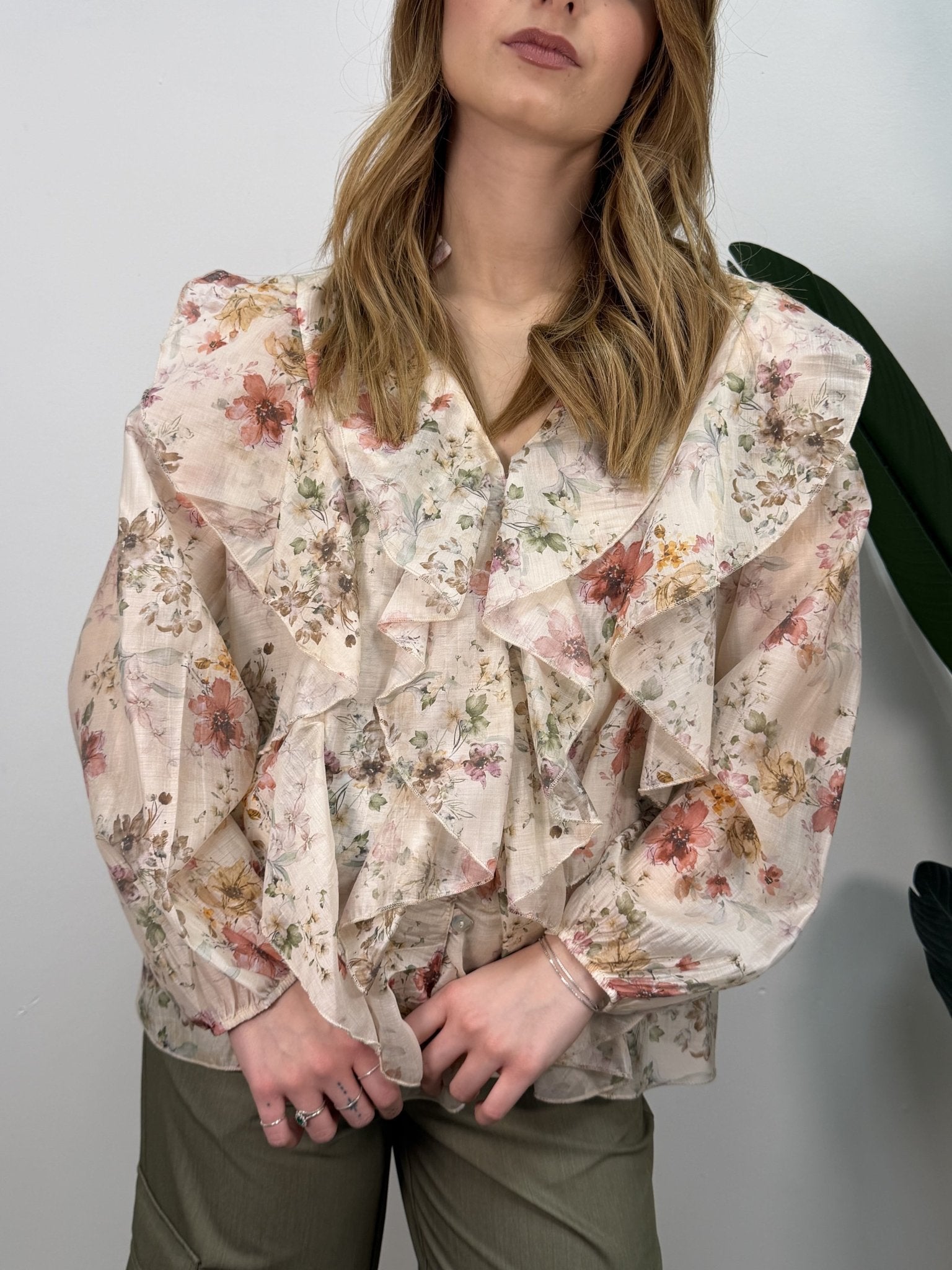 Camicia scollo V con rouches stampa fiori Susy Mix - GiuGiò | Shop online