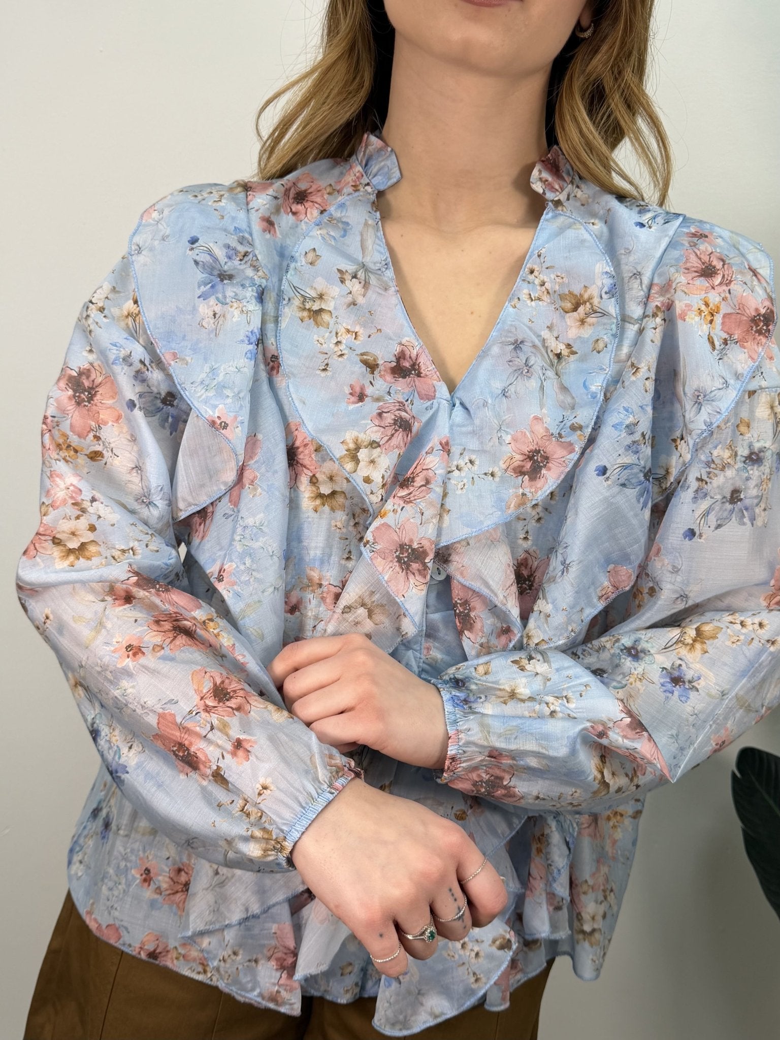 Camicia scollo V con rouches stampa fiori Susy Mix - GiuGiò | Shop online