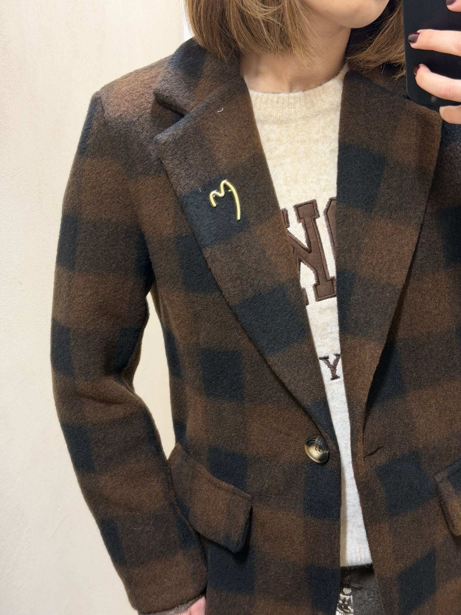 Cappottino 1 bottone stampa check con spilla MyD - GiuGiò | Shop online