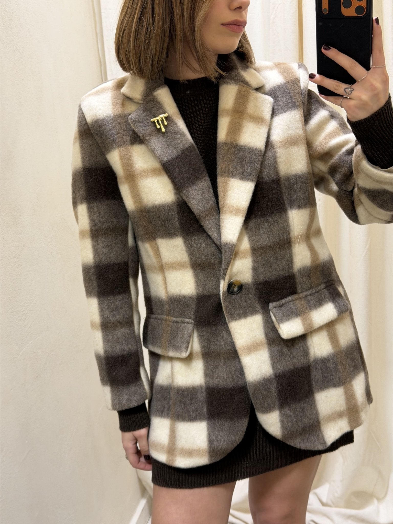 Cappottino 1 bottone stampa check con spilla MyD - GiuGiò | Shop online