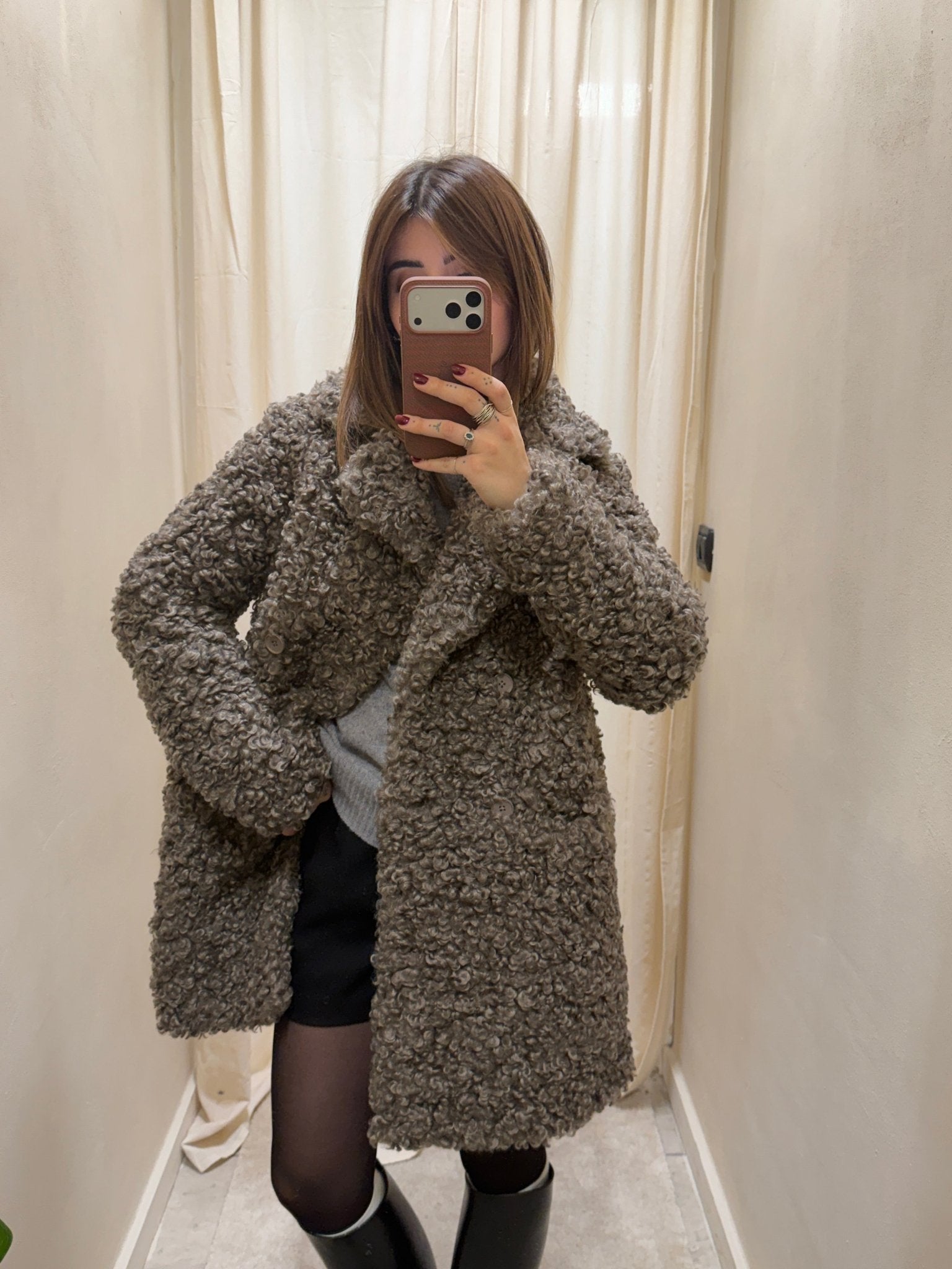 Cappotto doppiopetto 7/8 in sherpa Censured - GiuGiò | Shop online