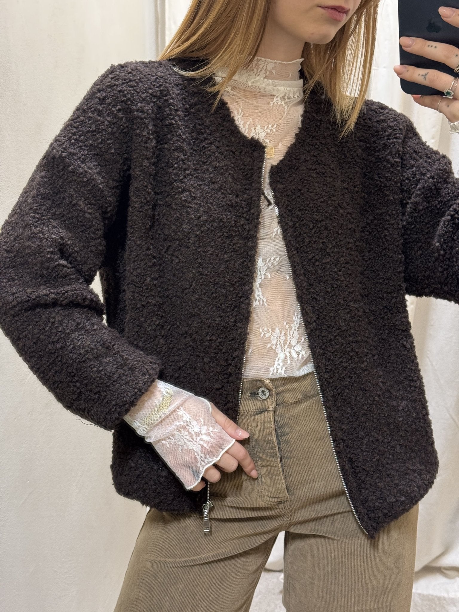 Cardigan bouclè con zip MyD - GiuGiò | Shop online