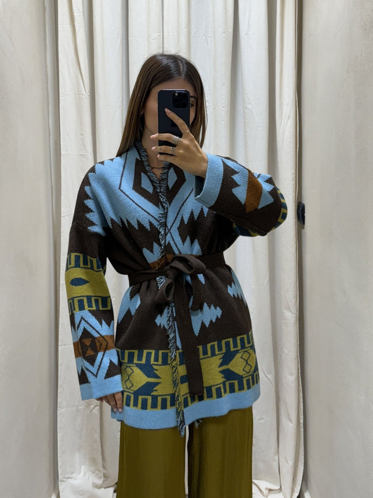 Cardigan caban lungo etnico con cinta HaveOne - GiuGiò | Shop online