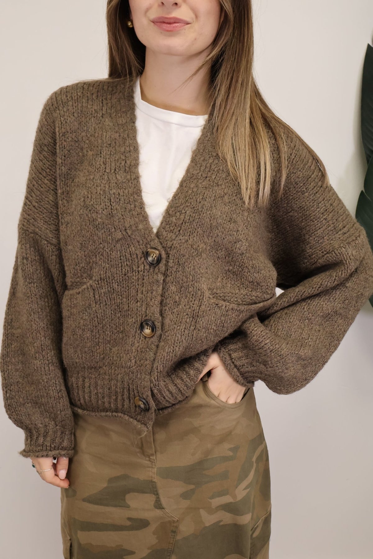 Cardigan con tasche fango HaveOne - GiuGiò | Shop online