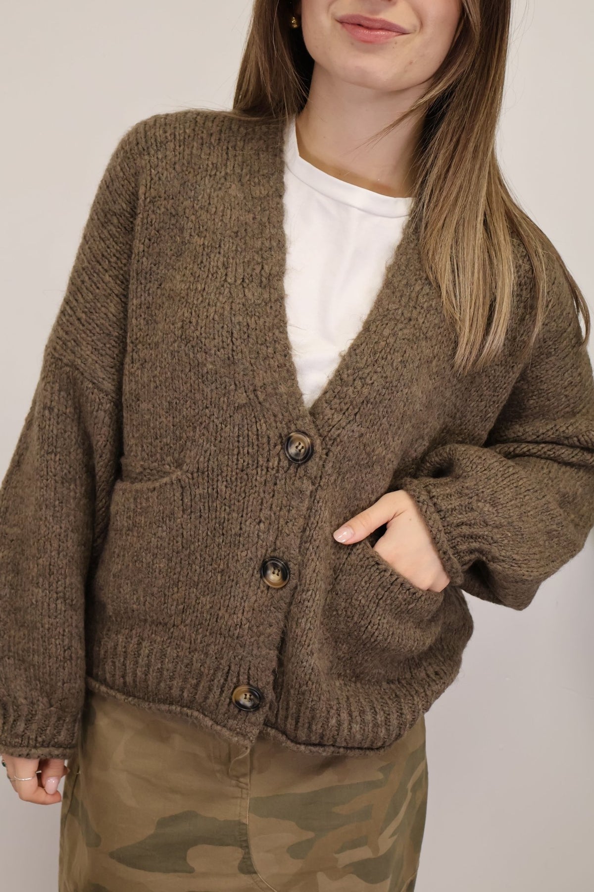Cardigan con tasche fango HaveOne - GiuGiò | Shop online