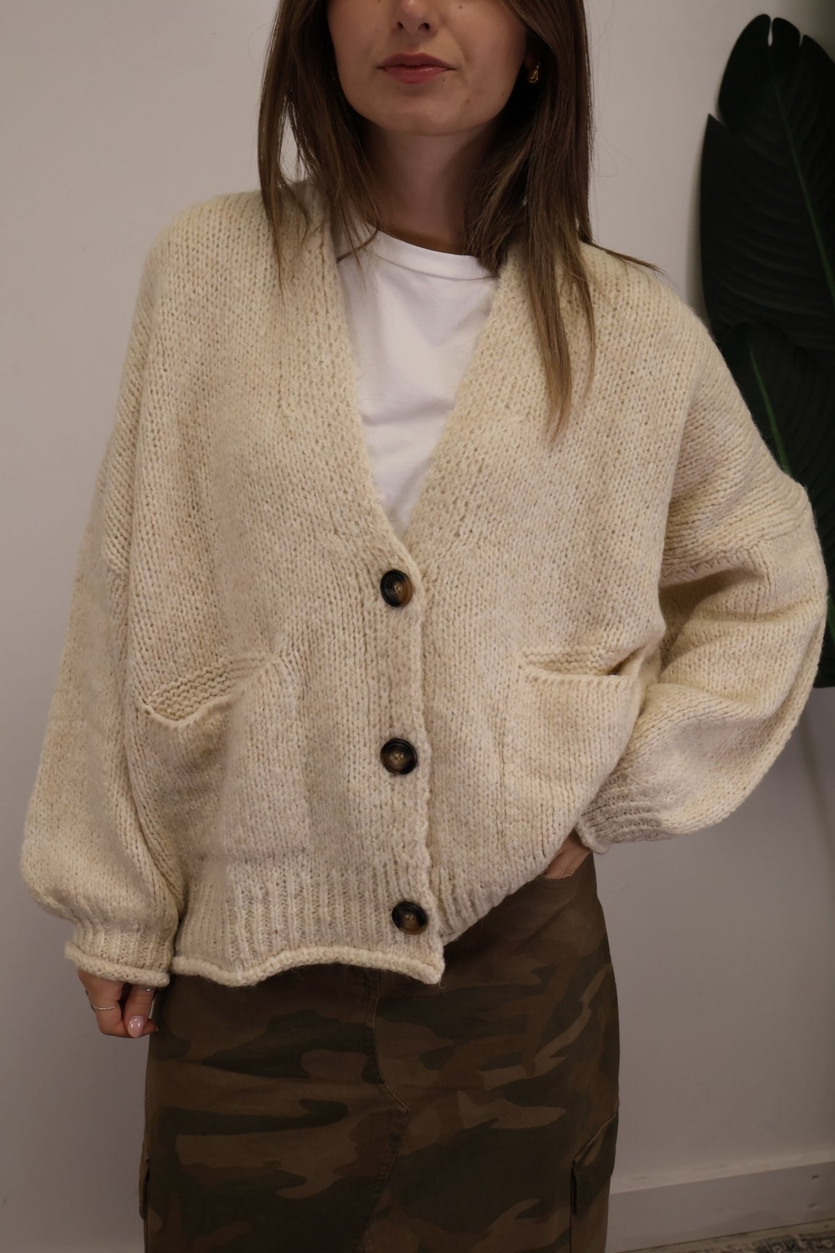 Cardigan con tasche panna HaveOne - GiuGiò | Shop online