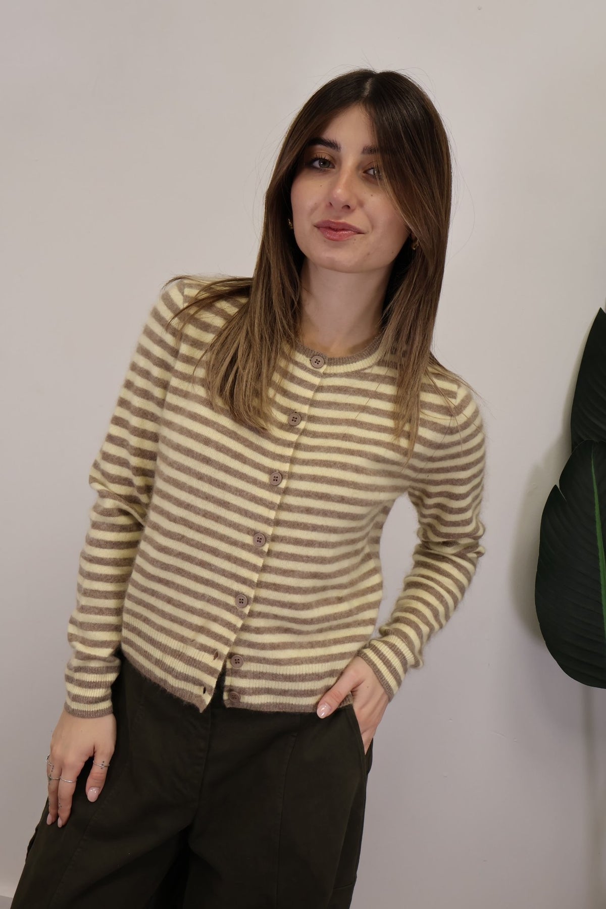 Cardigan girocollo a righe giallo Tensione In - GiuGiò | Shop online