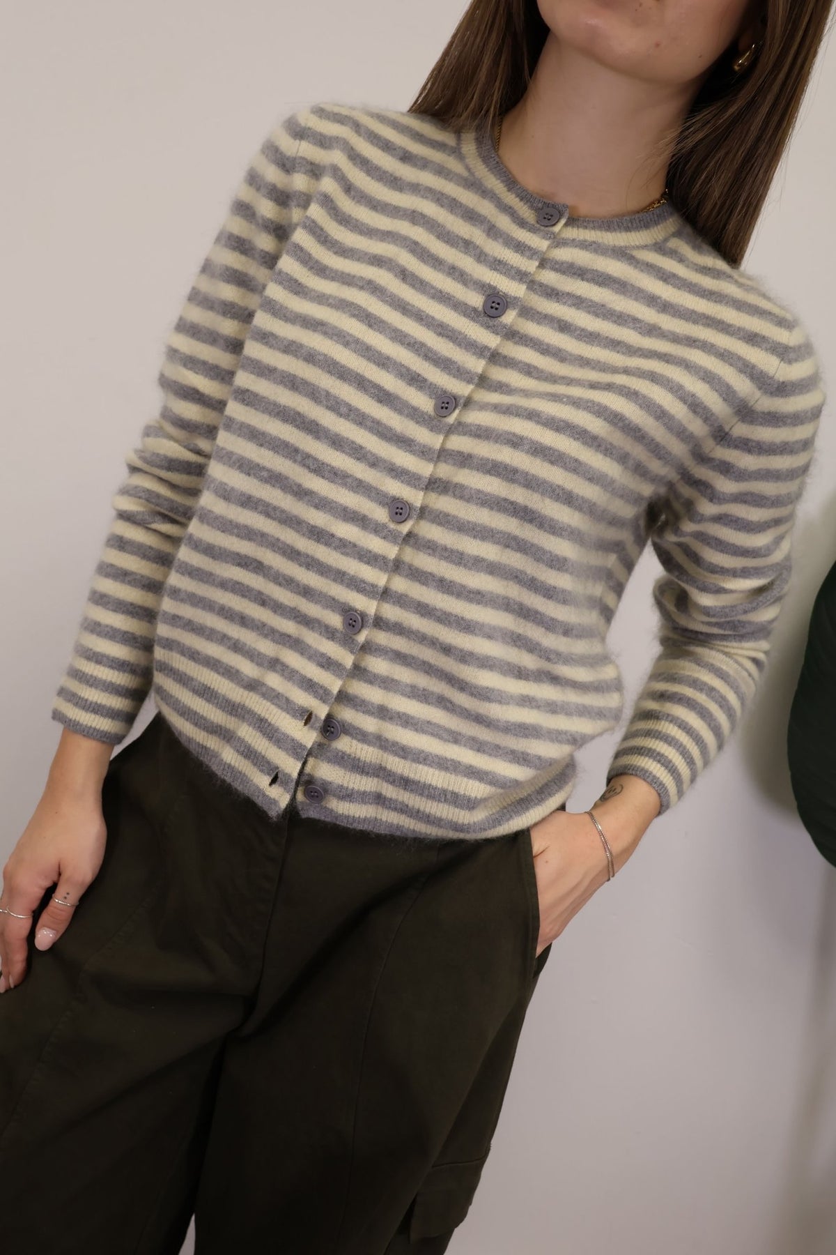 Cardigan girocollo a righe grigio Tensione In - GiuGiò | Shop online