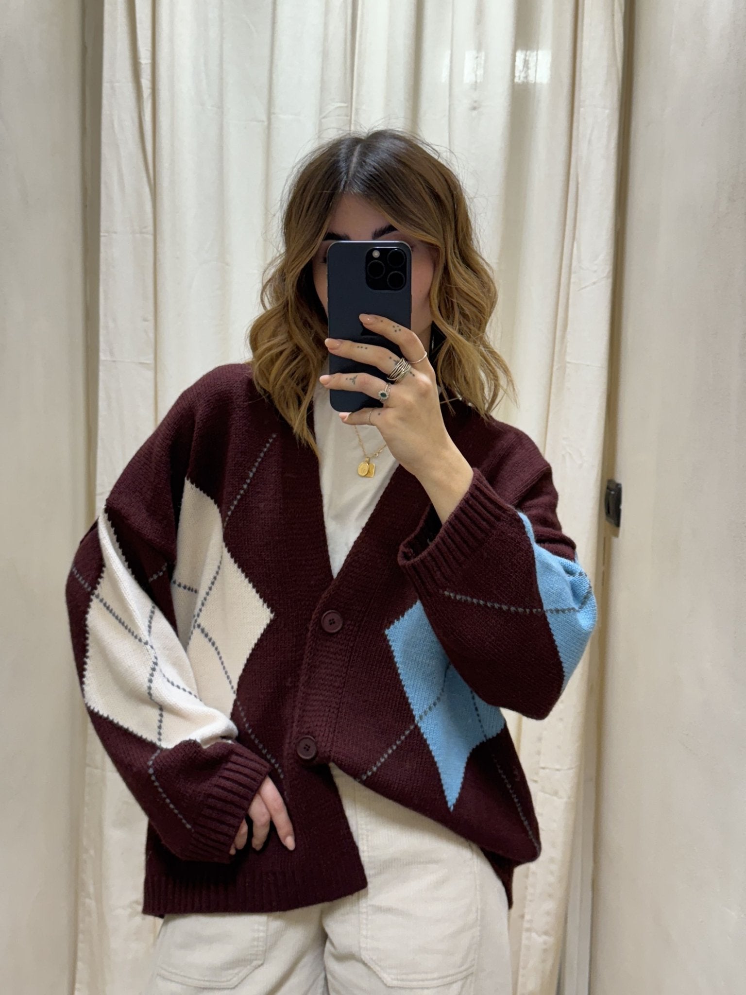 Cardigan over 3 bottoni con rombi HaveOne - GiuGiò | Shop online