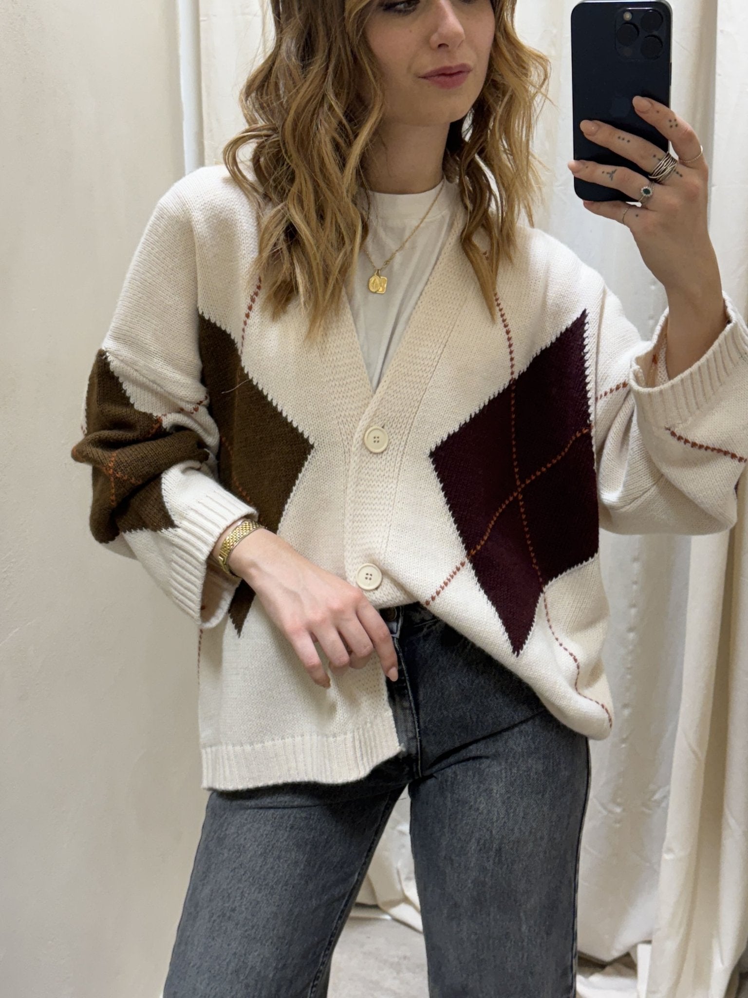 Cardigan over 3 bottoni con rombi HaveOne - GiuGiò | Shop online