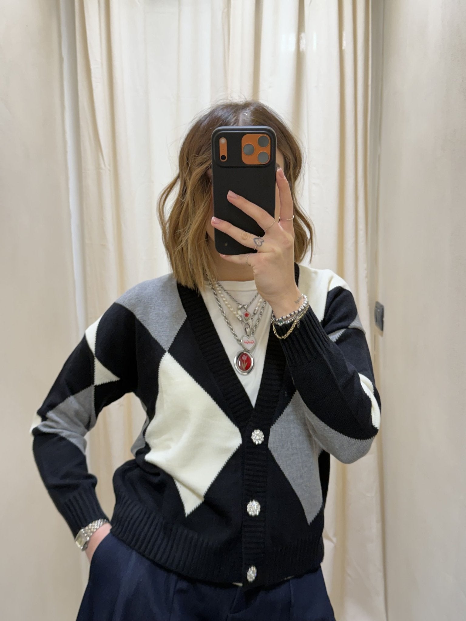 Cardigan rombi con bottoni gioiello Susy Mix - GiuGiò | Shop online