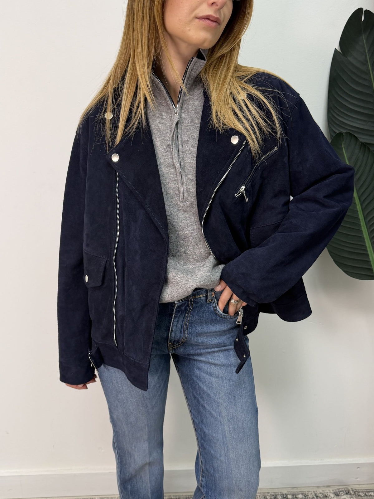 Chiodo over in vera pelle scamosciata Blu Vicolo - GiuGiò | Shop online