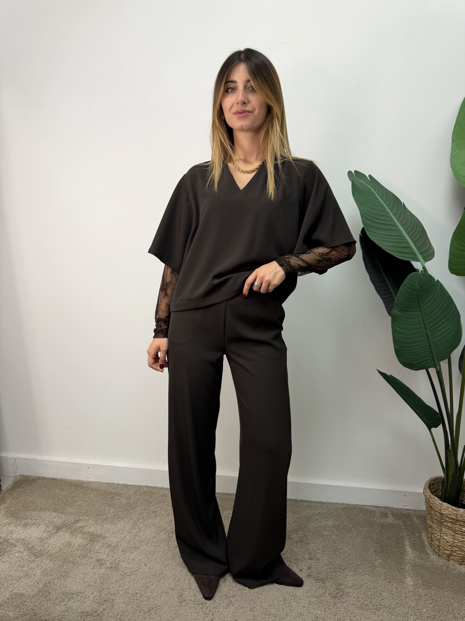 Coord-set maglia manica pizzo+pantalone fluido Susy Mix - GiuGiò | Shop online