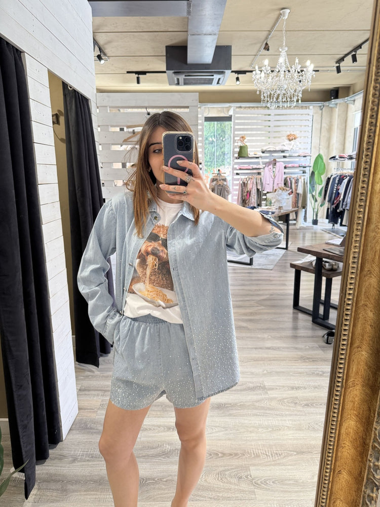 Coordinato camicia over e pantaloncino strass Susy Mix - GiuGiò | Shop online