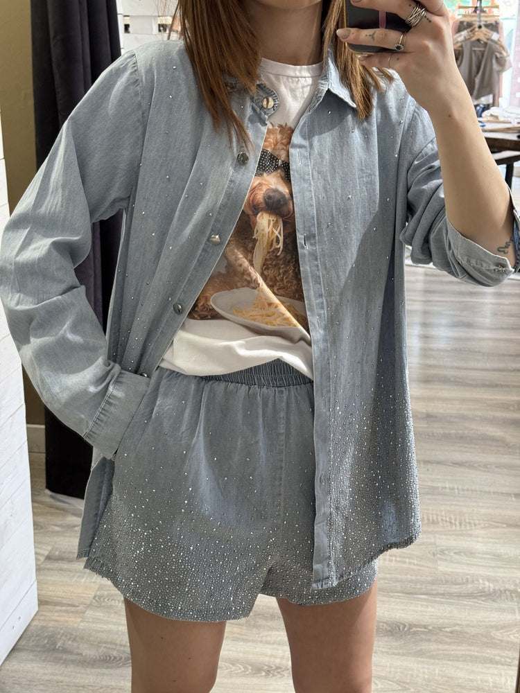 Coordinato camicia over e pantaloncino strass Susy Mix - GiuGiò | Shop online