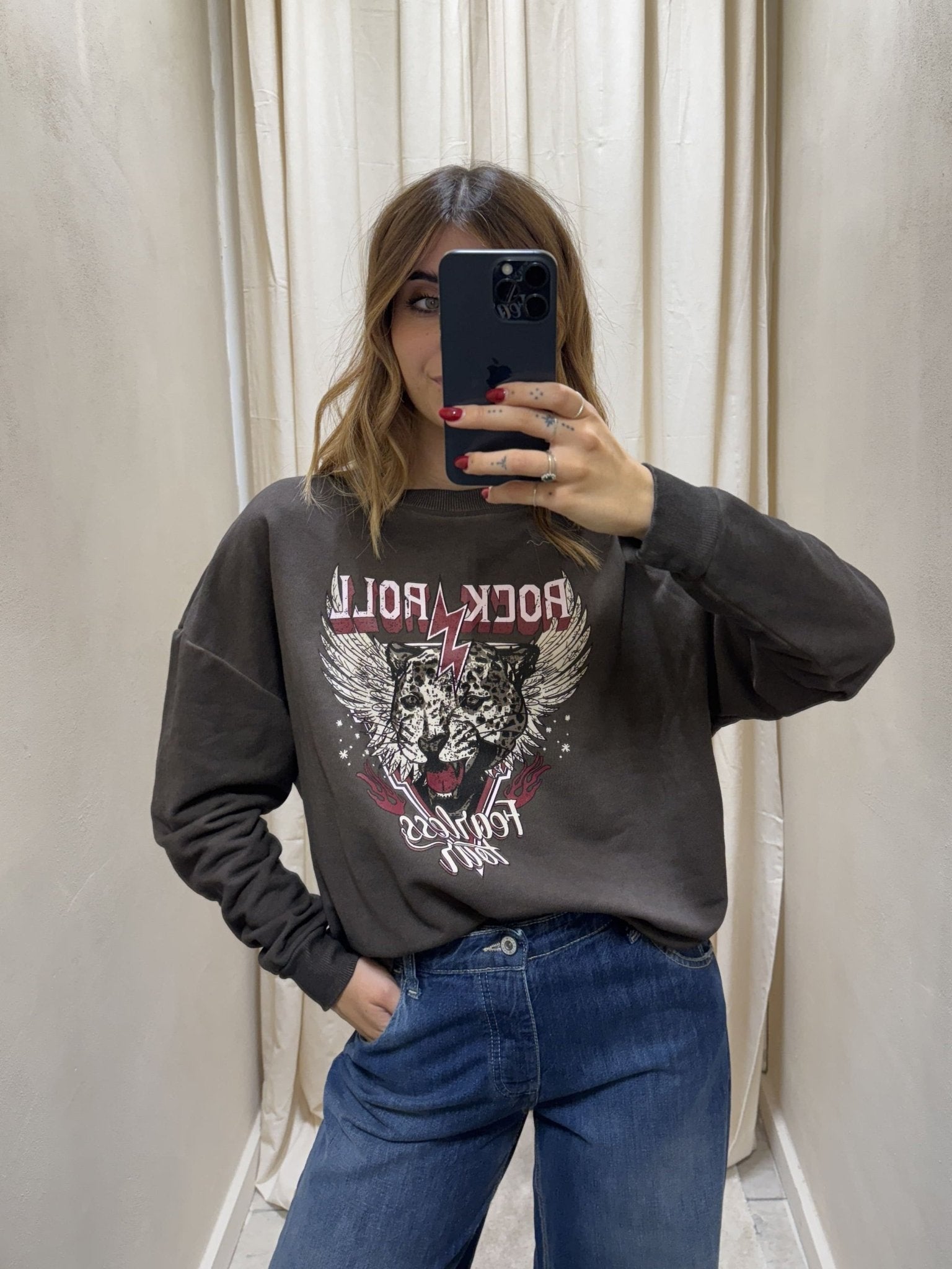 Felpa garzata con stampa rock'n'roll HaveOne - GiuGiò | Shop online