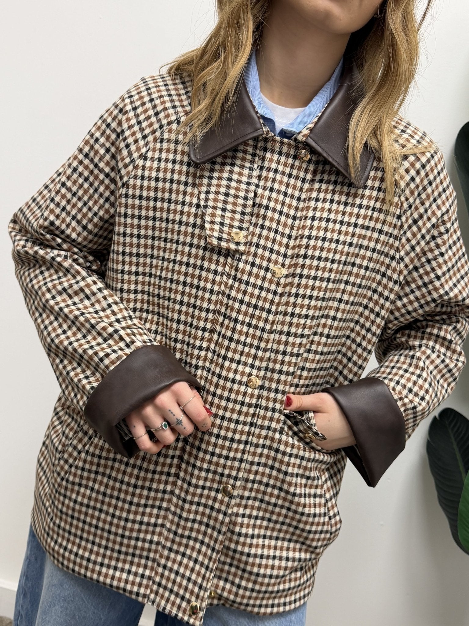 Field jacket pied de poule colletto ecopelle VICOLO - GiuGiò | Shop online