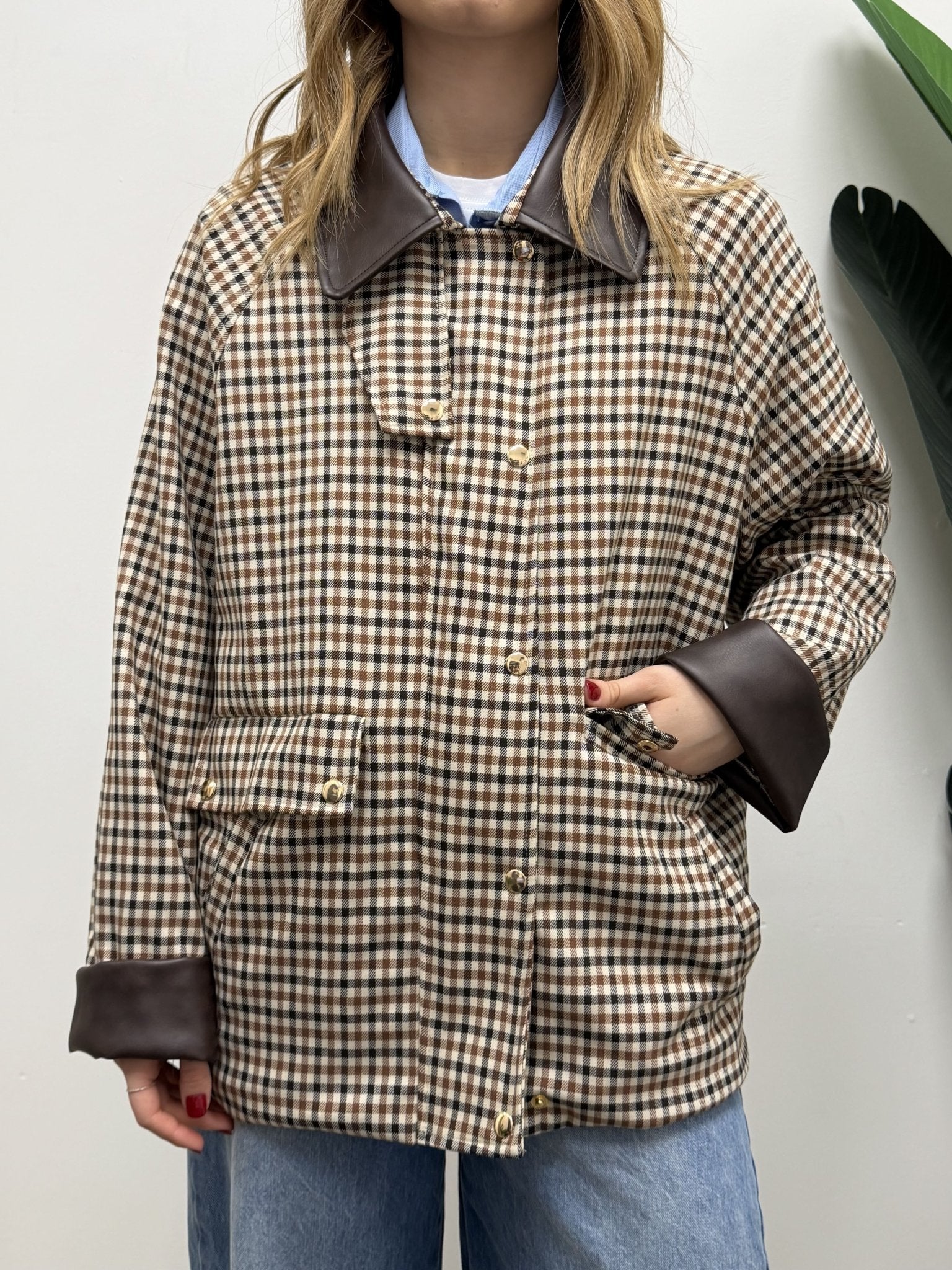 Field jacket pied de poule colletto ecopelle VICOLO - GiuGiò | Shop online