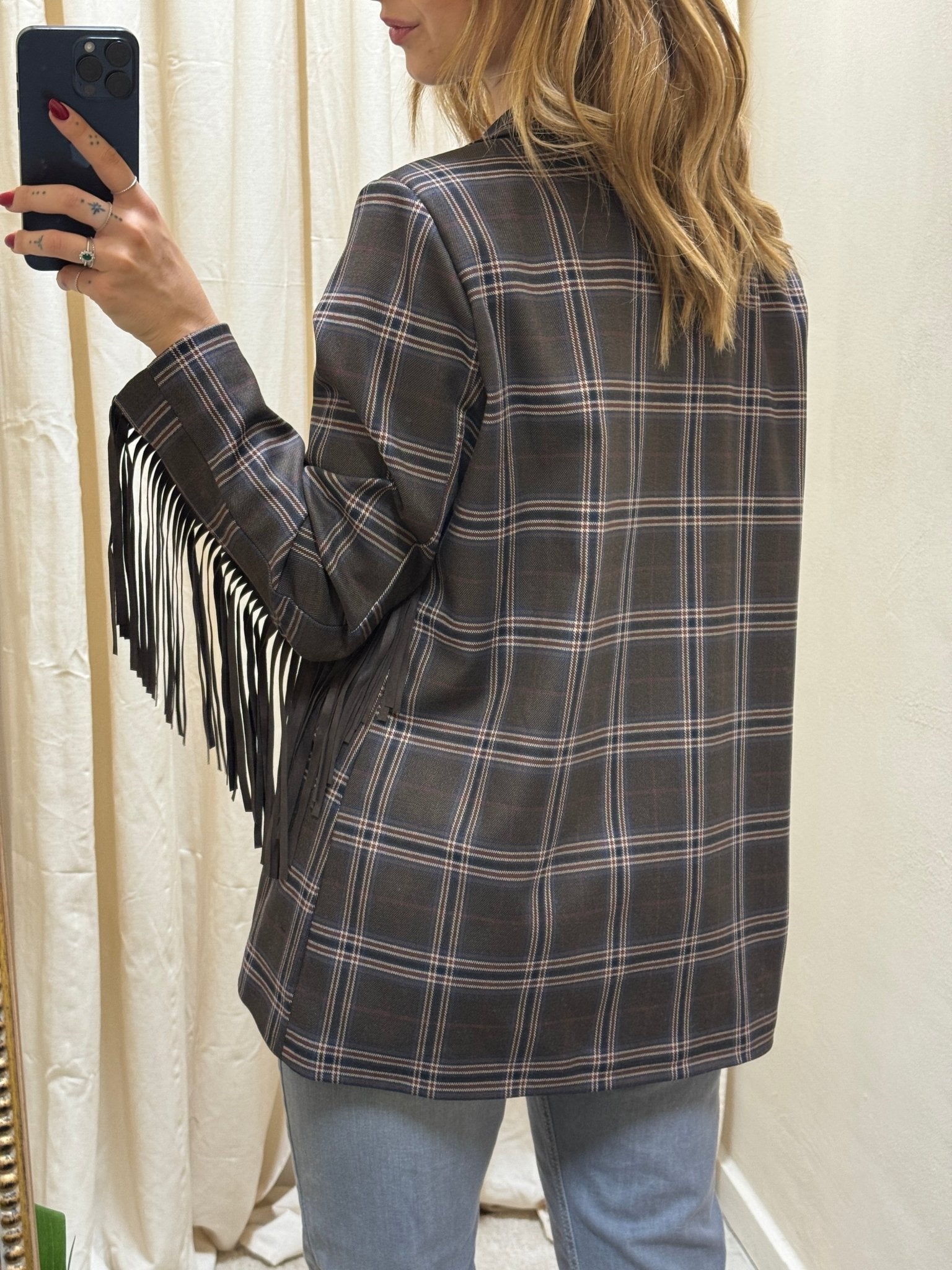 Giacca a quadri con frange Susy Mix - GiuGiò | Shop online