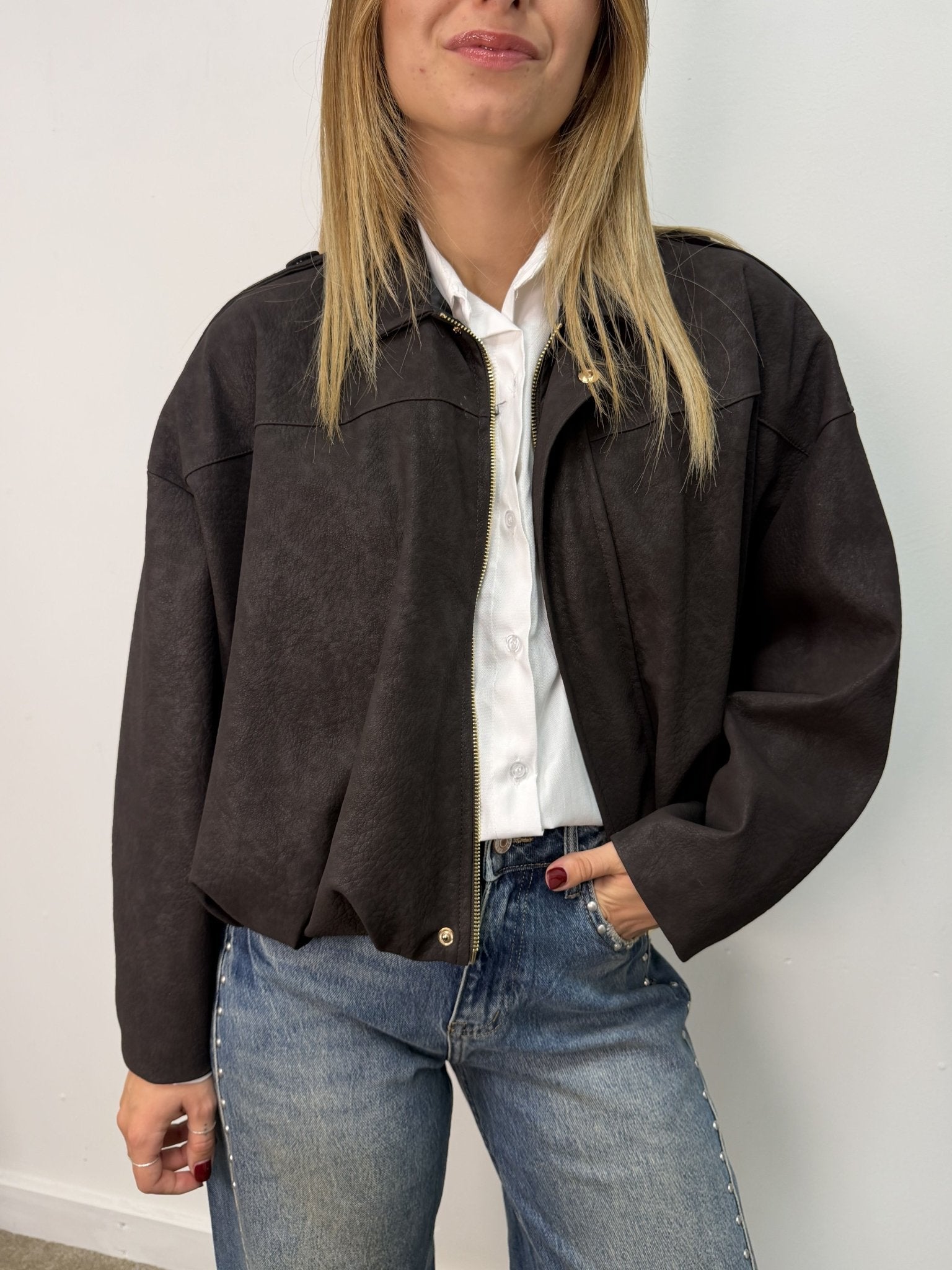 Giacca bomber in ecopelle martellata MyD - GiuGiò | Shop online