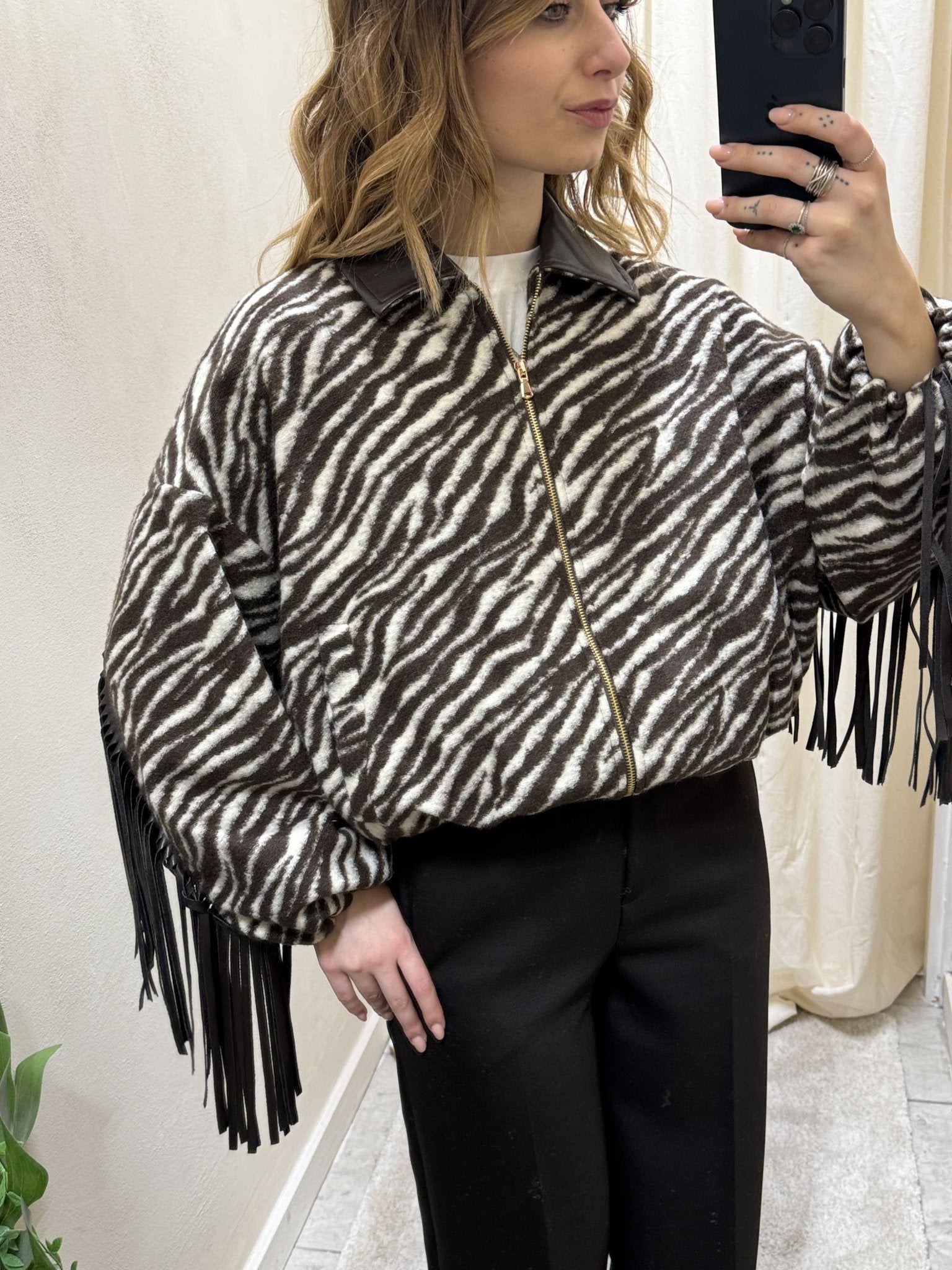 Giacca bomber zebrata con frange Susy Mix - GiuGiò | Shop online