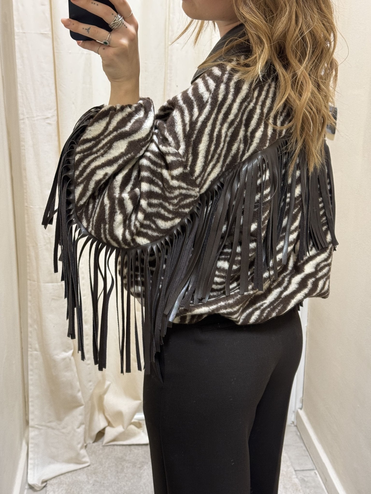 Giacca bomber zebrata con frange Susy Mix - GiuGiò | Shop online
