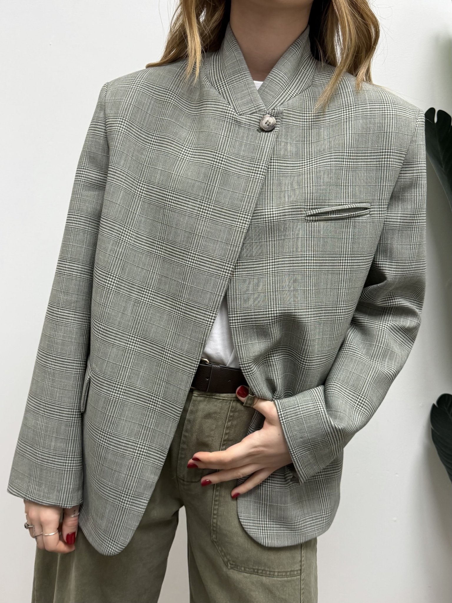 Giacca bottone alto stampa quadri verde VICOLO - GiuGiò | Shop online