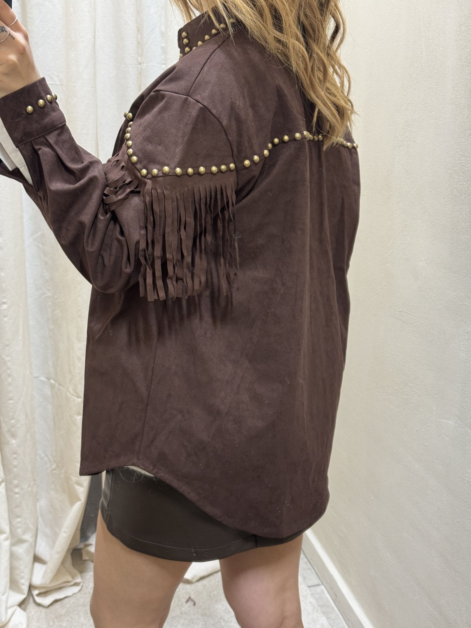 Giacca camicia con frange e borchie Susy Mix - GiuGiò | Shop online