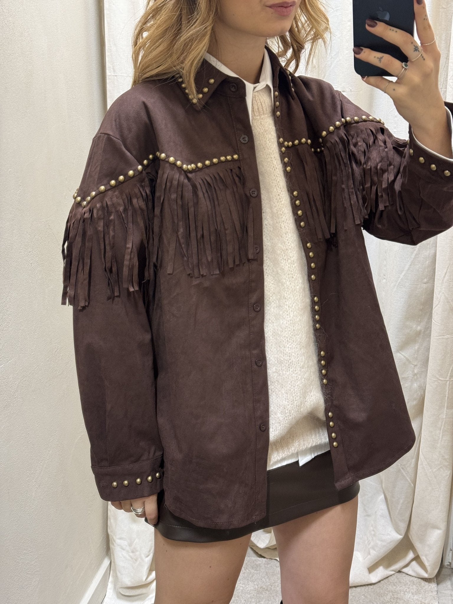 Giacca camicia con frange e borchie Susy Mix - GiuGiò | Shop online