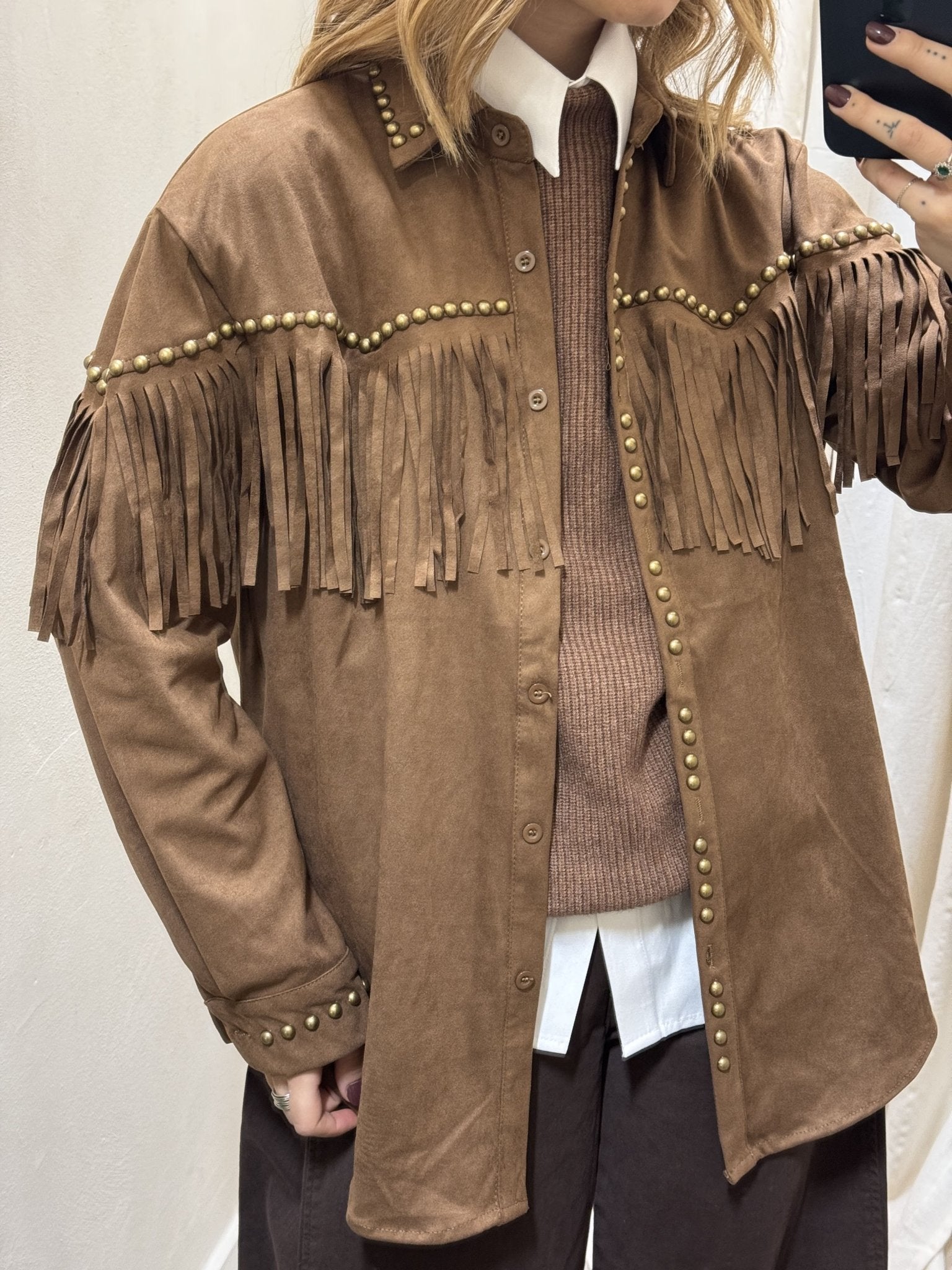 Giacca camicia con frange e borchie Susy Mix - GiuGiò | Shop online