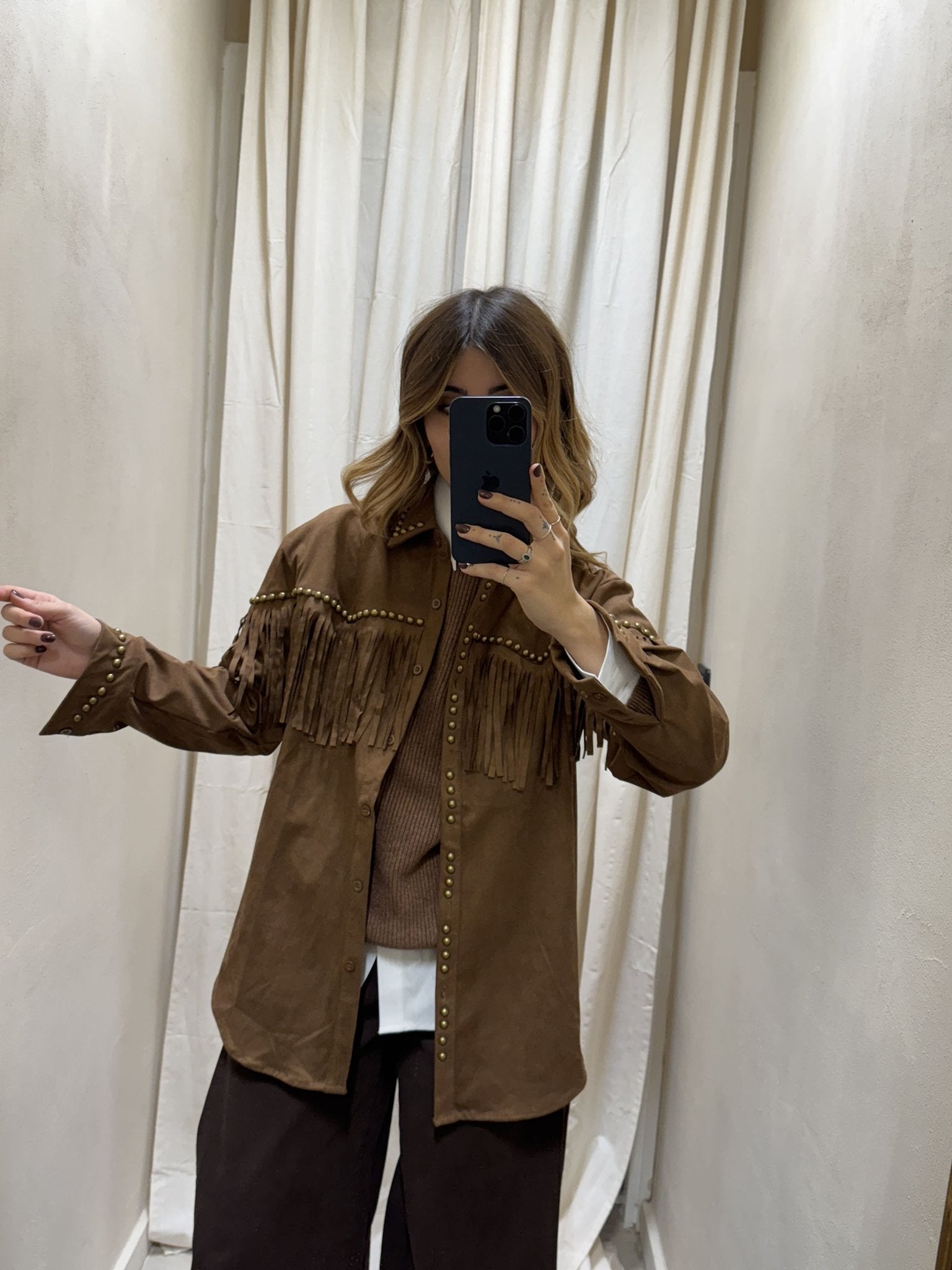 Giacca camicia con frange e borchie Susy Mix - GiuGiò | Shop online