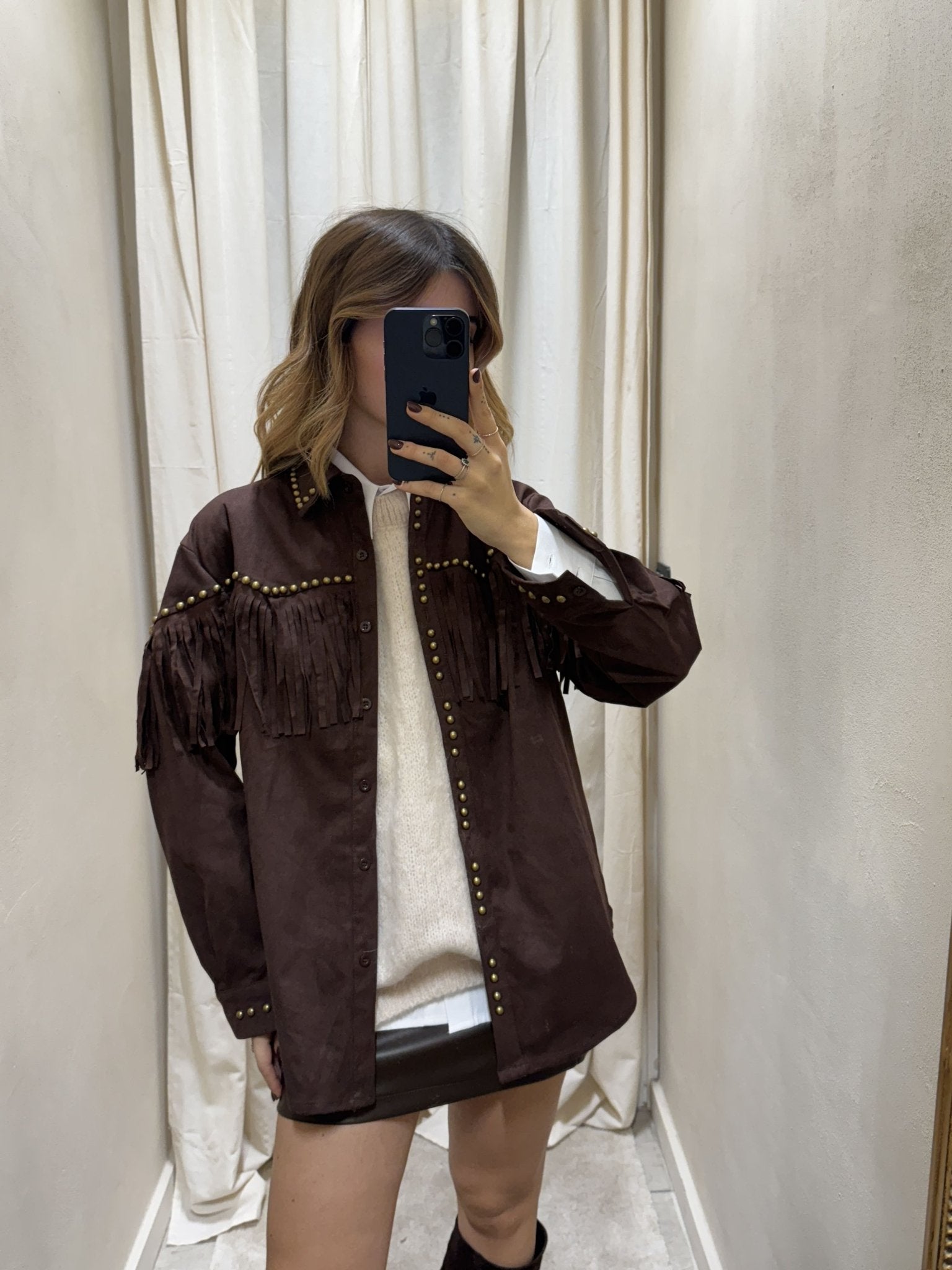 Giacca camicia con frange e borchie Susy Mix - GiuGiò | Shop online