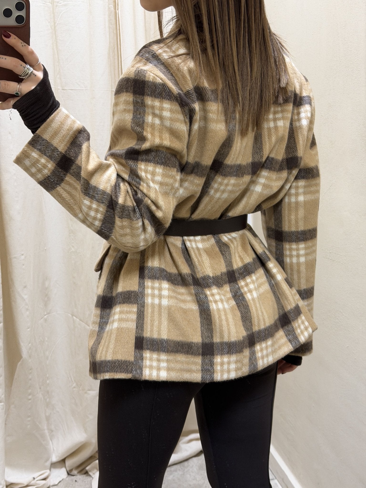 Giacca check misto lana con cintura Susy Mix - GiuGiò | Shop online