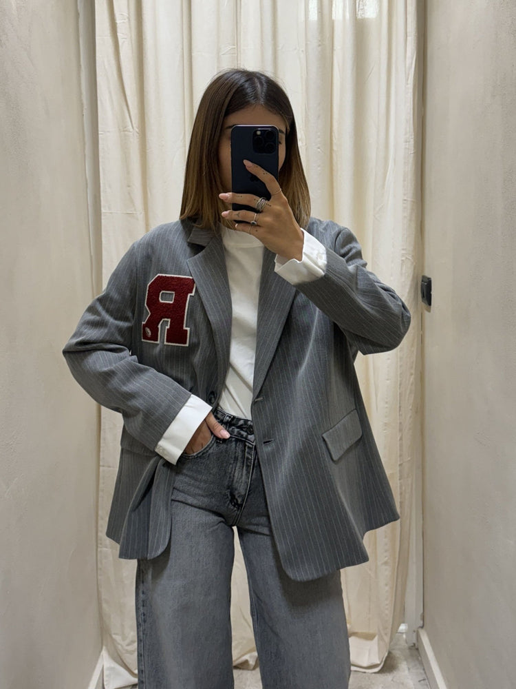 Giacca gessata con patch e polso camicia Susy Mix - GiuGiò | Shop online