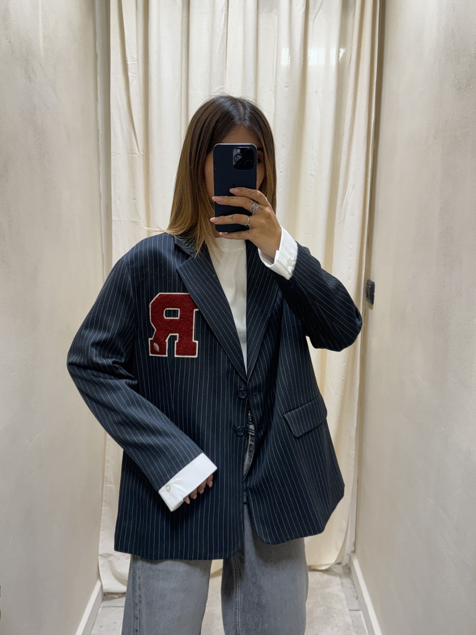 Giacca gessata con patch e polso camicia Susy Mix - GiuGiò | Shop online
