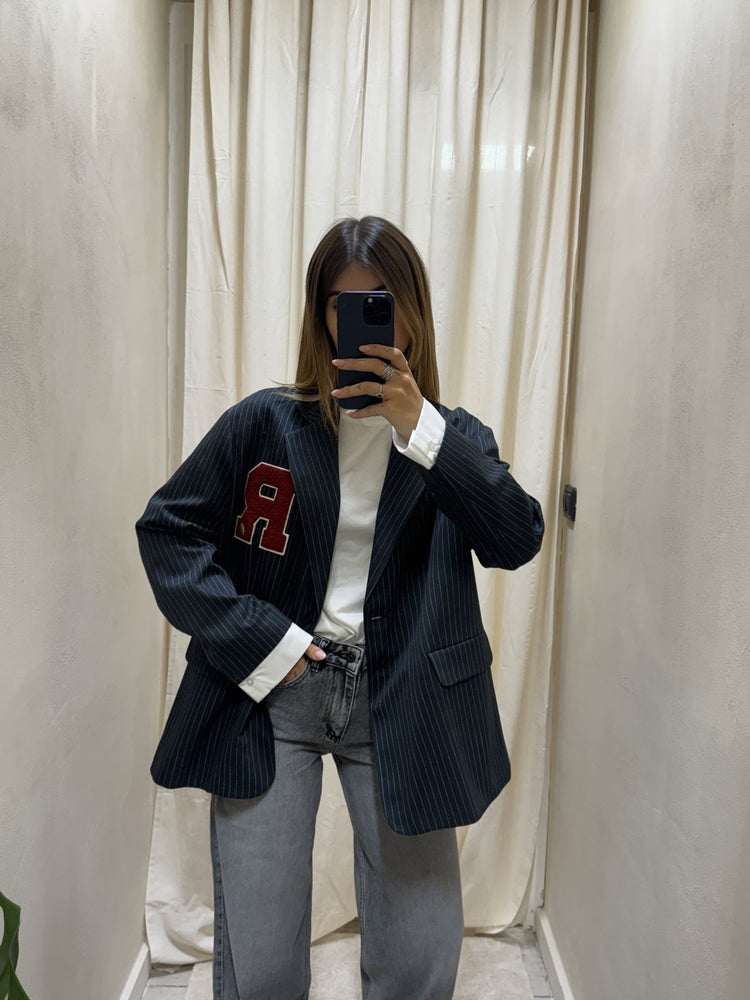 Giacca gessata con patch e polso camicia Susy Mix - GiuGiò | Shop online