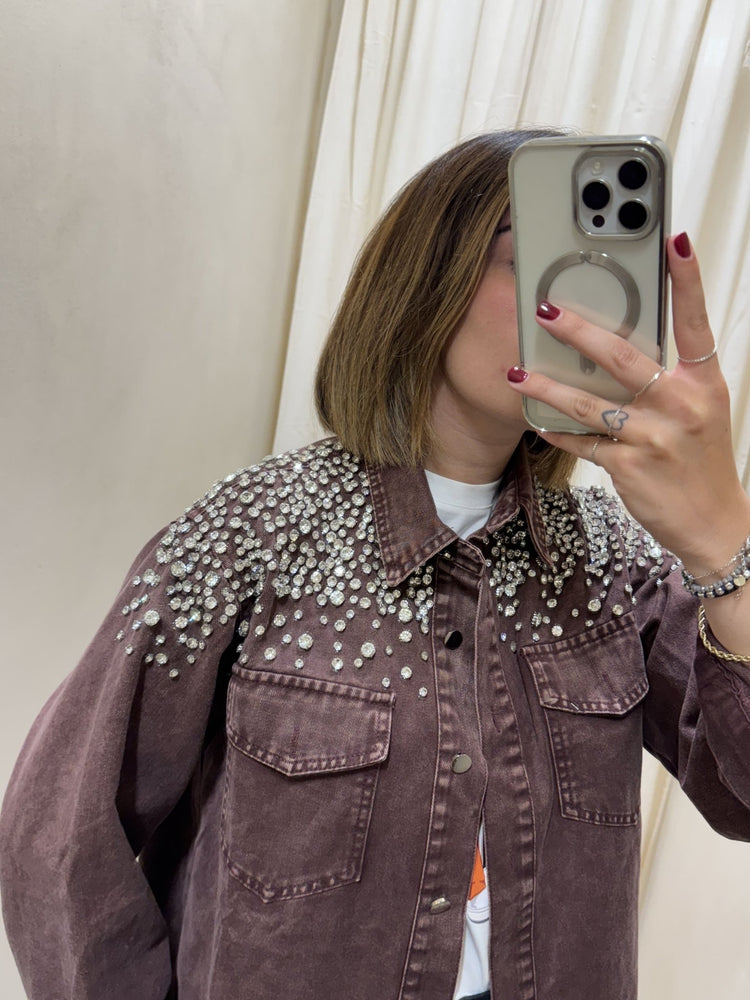Giacca in denim con strass applicati Susy Mix - GiuGiò | Shop online