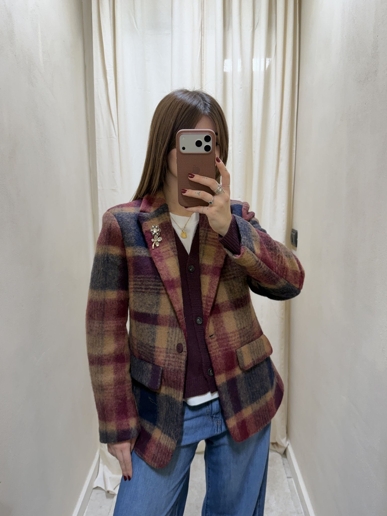 Giacca in panno stampa quadri con spille Susy Mix - GiuGiò | Shop online