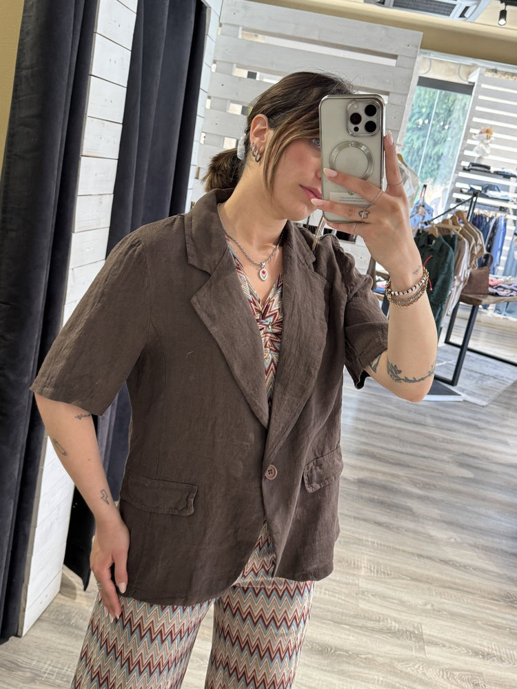 Giacca mezza manica monopetto in lino MyD - GiuGiò | Shop online