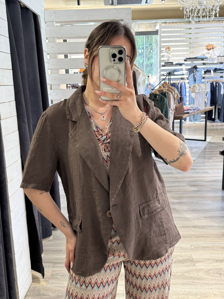 Giacca mezza manica monopetto in lino MyD - GiuGiò | Shop online