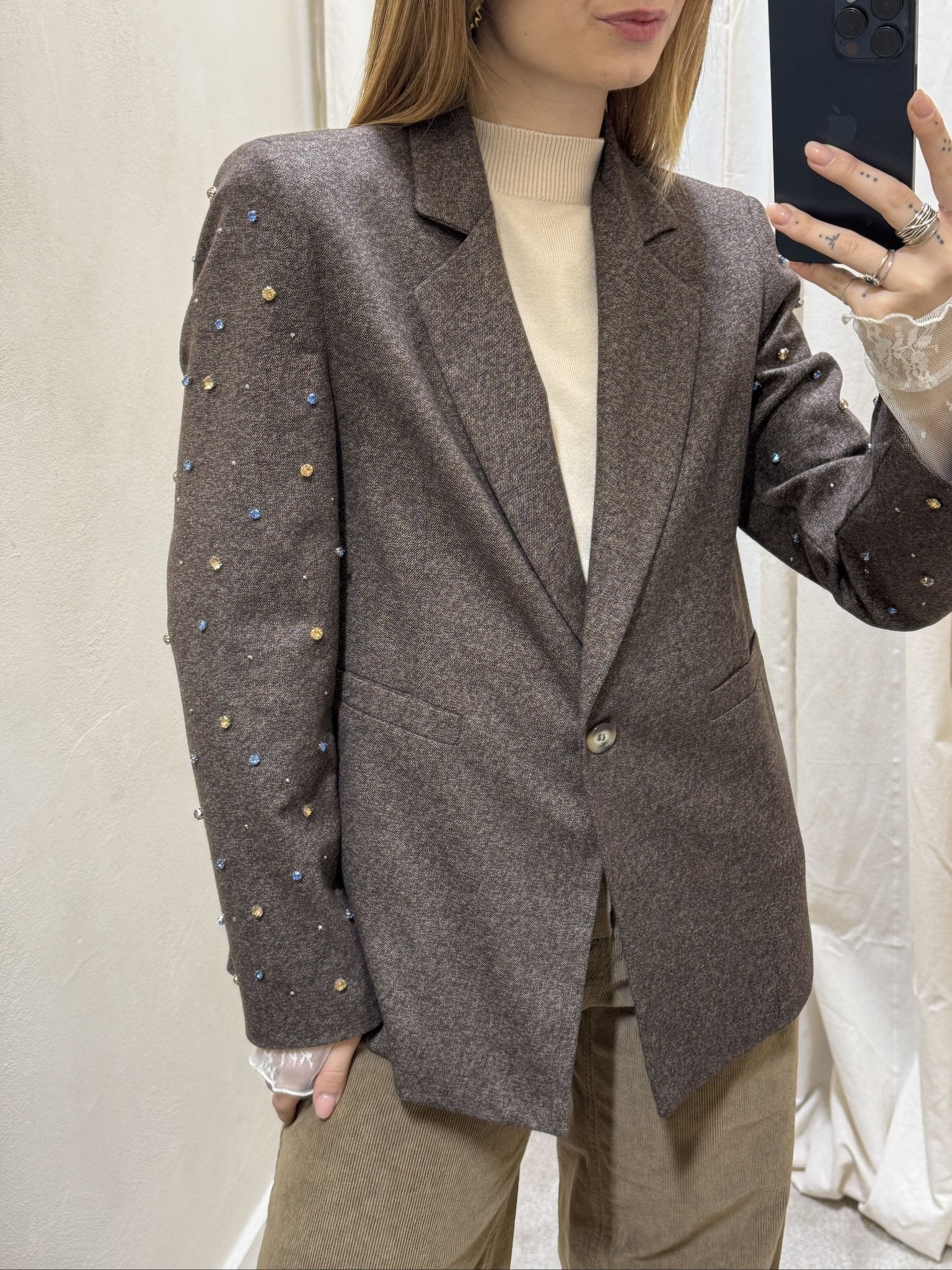 Giacca monopetto con applicazioni strass Susy Mix - GiuGiò | Shop online