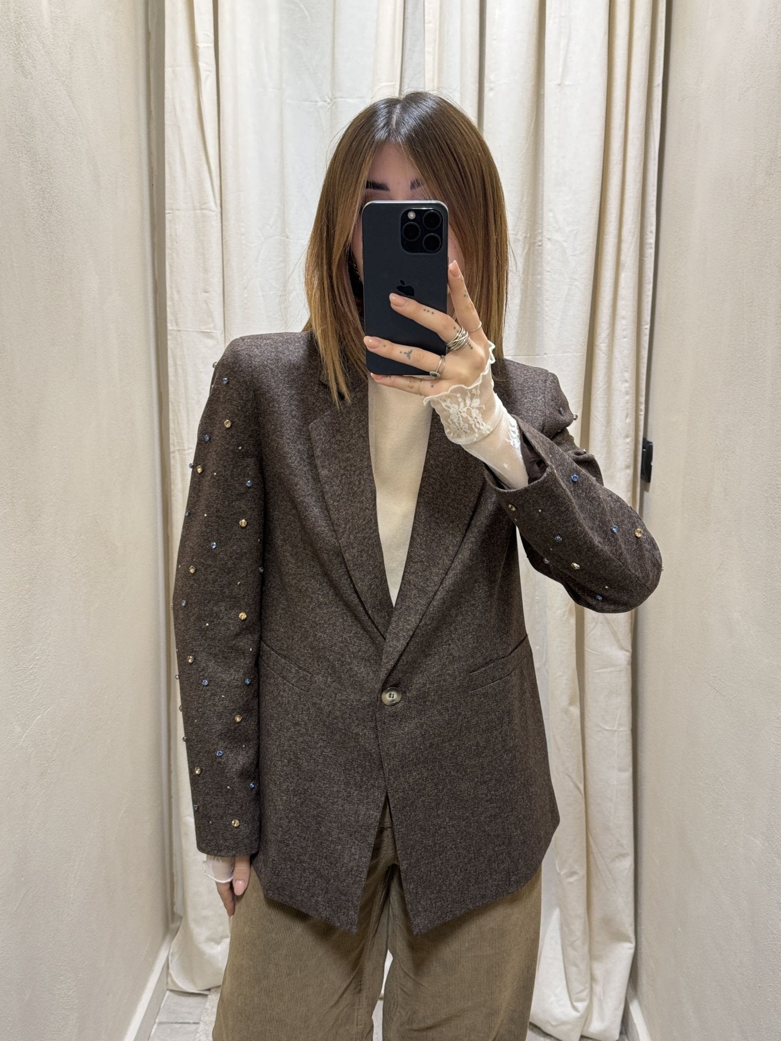 Giacca monopetto con applicazioni strass Susy Mix - GiuGiò | Shop online