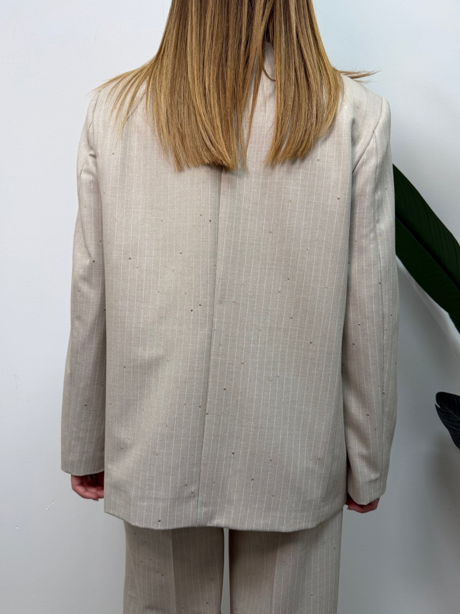 Giacca monopetto gessata con paillettes Please - GiuGiò | Shop online