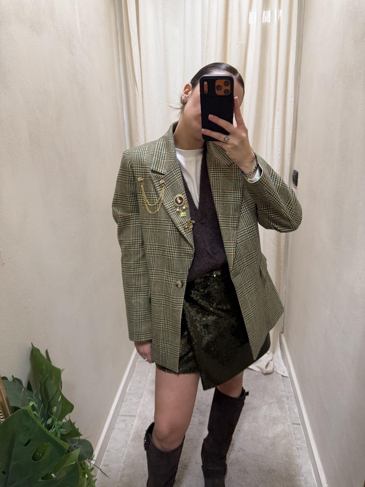 Giacca monopetto micro pied - de - poule con spille Susy Mix - GiuGiò | Shop online