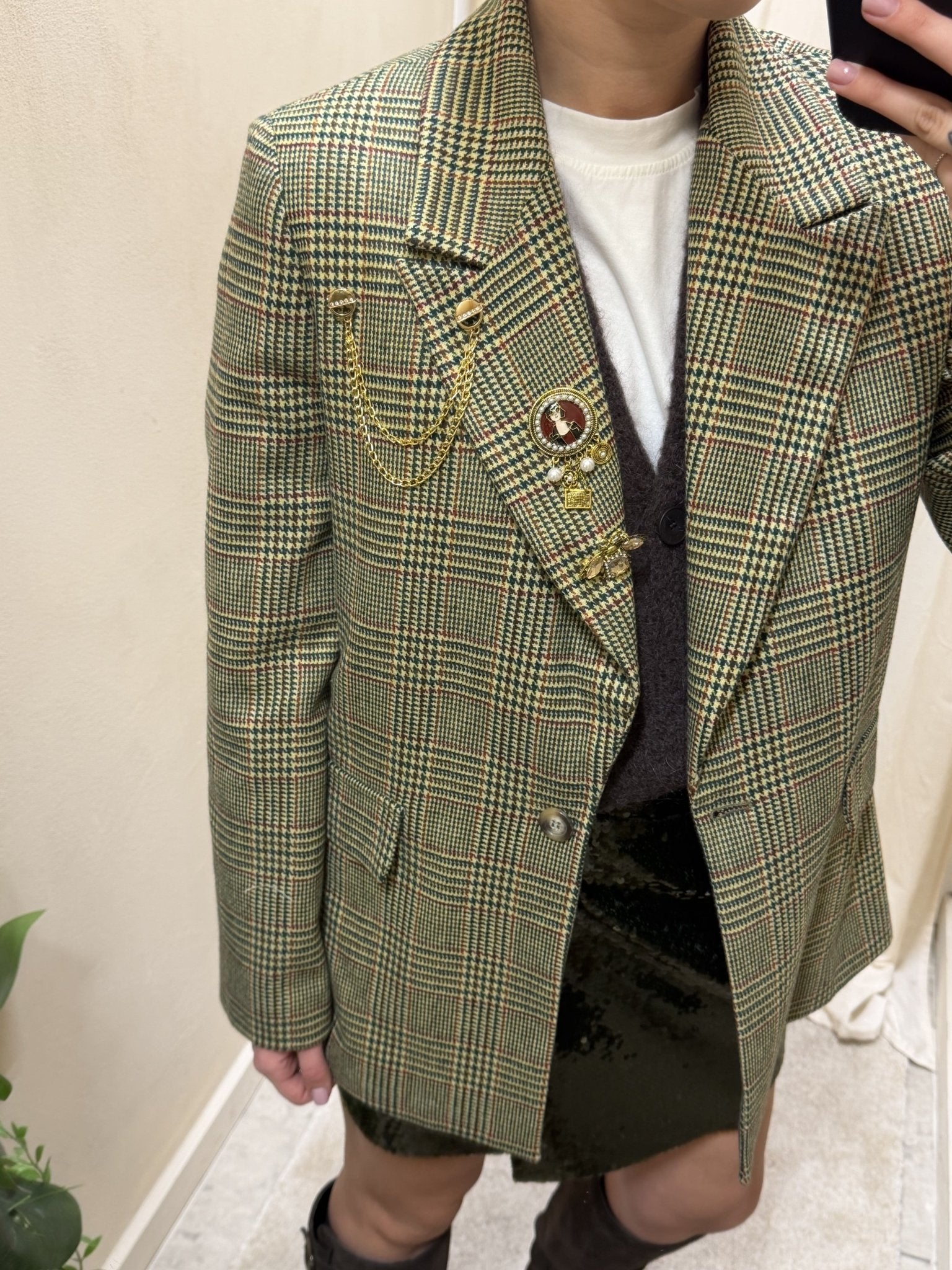 Giacca monopetto micro pied - de - poule con spille Susy Mix - GiuGiò | Shop online