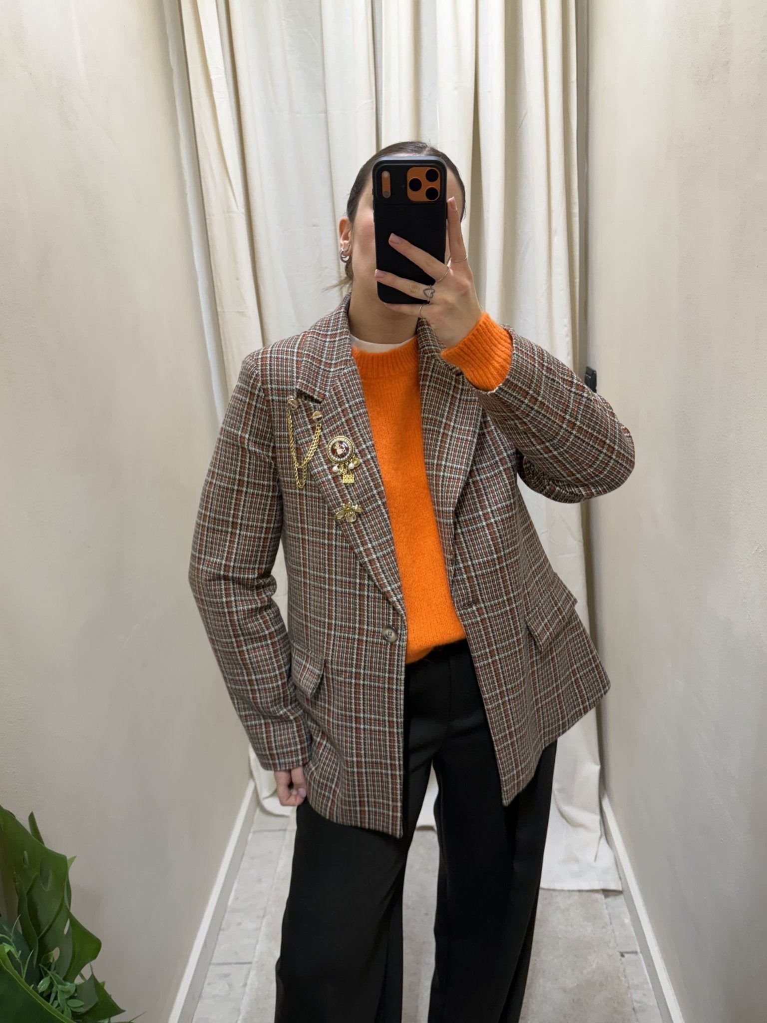 Giacca monopetto micro pied - de - poule con spille Susy Mix - GiuGiò | Shop online