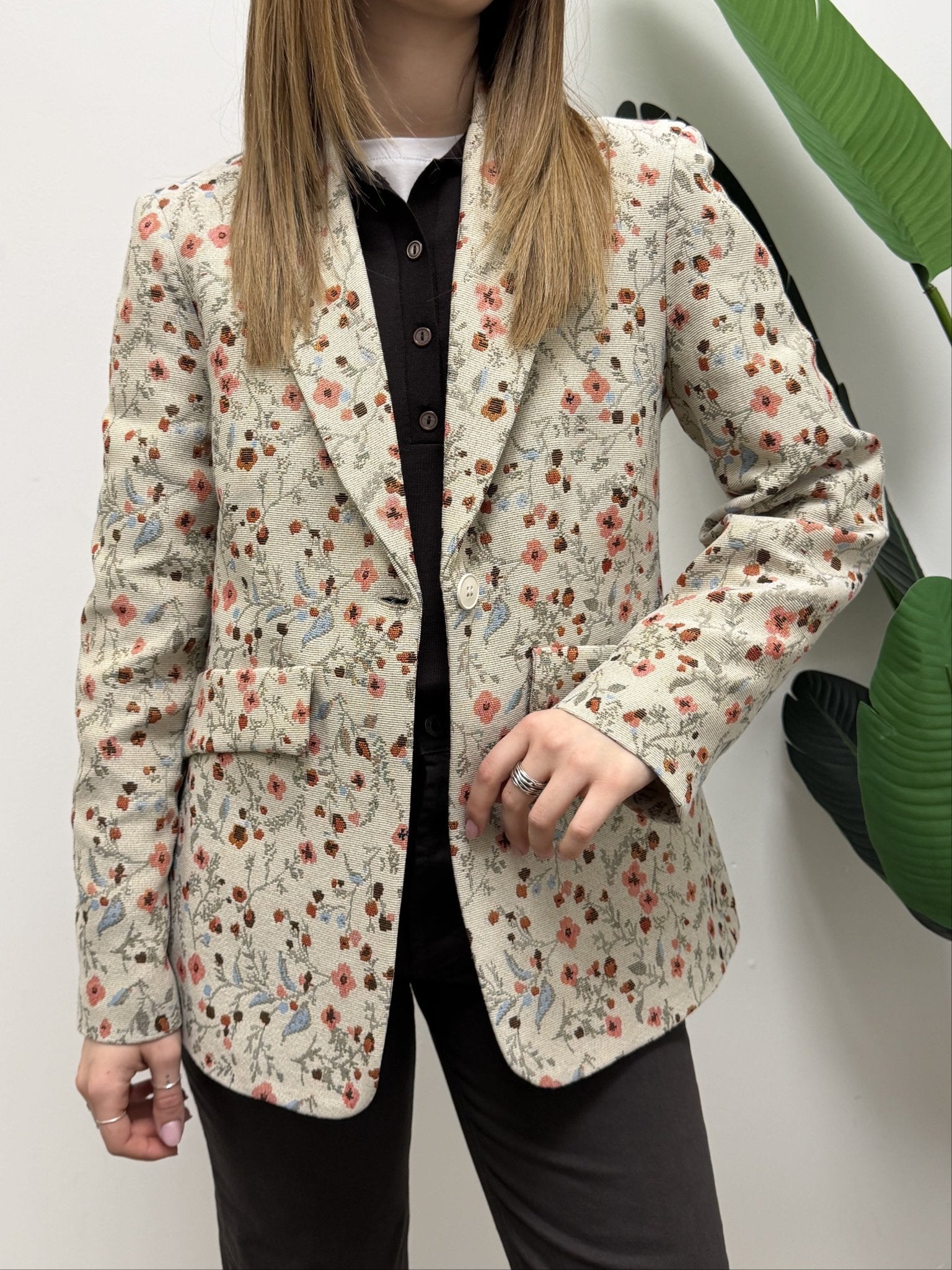 Giacca monopetto tessuto jacquard floreale Susy Mix - GiuGiò | Shop online